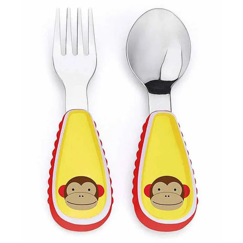 Skip Hop Stainless Steel Fork & Spoon Set Monkey Print – Yellow