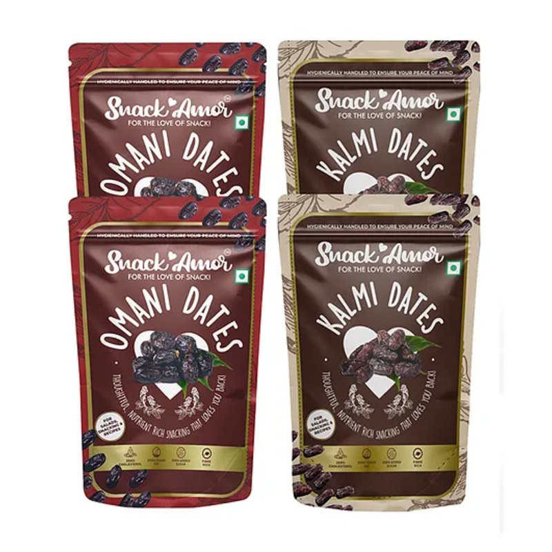 SnackAmor Premium International Combo pack of Omani Dates pack of 2(250g each) and Kalmi dates- pack of 2 (250g each)