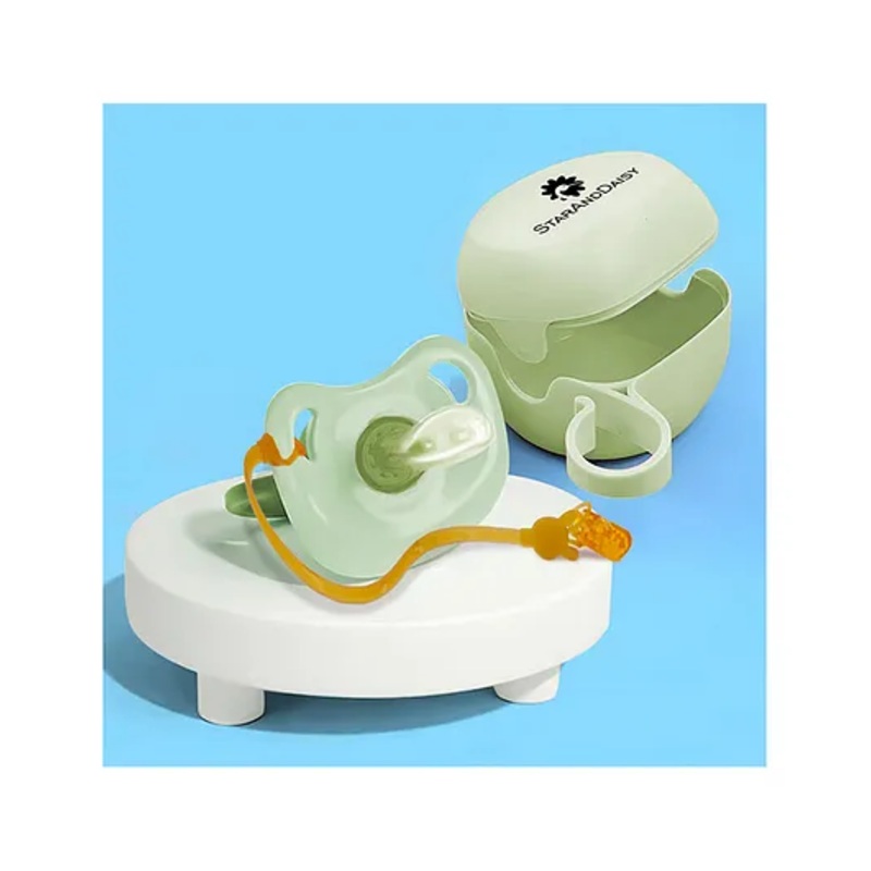 StarAndDaisy Soft Silicone Baby Pacifiers with Unique Shape to Support Psychological Breathing, Teether & Pacifier for Newborns with PP box and Anti-lost chain (Green)