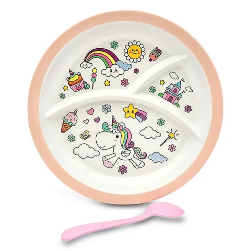 Superware Melamine Kids 3 Section plate with spoon – unicorn ( Set of 2 )