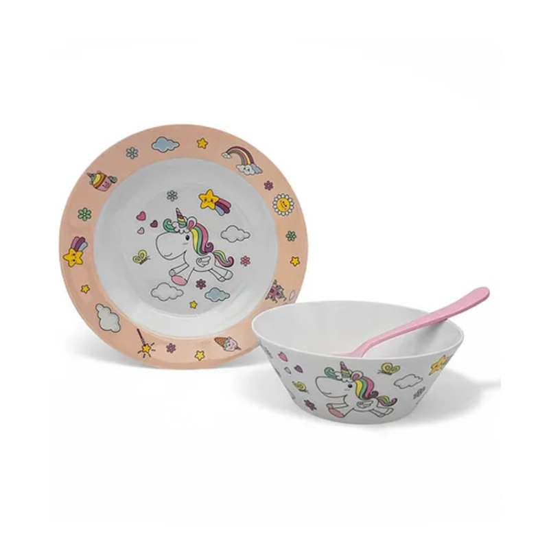 Superware Melamine Kids snack Plate with spoon – unicorn ( Set of 3 )