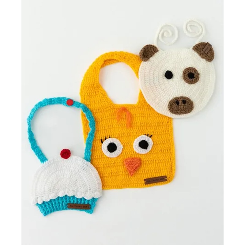 The Original Knit Pack Of 3 Cupcake Design Bibs – White off White Yellow