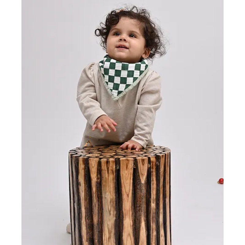 THEONI Organic Muslin Bandana Bibs Racing Checks Bibs – Dark Green