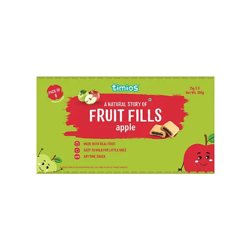 timios Fruit Fills Soft Baked Fruit Bars Anytime Snack Made with Organic Whole Grains and Real Fruits Apple Pack of 8 – 200 g