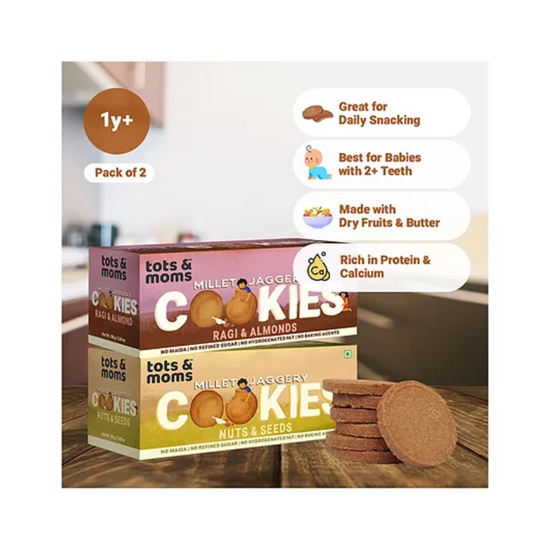 Tots & Moms Millet & Jaggery Cookies Ragi & Almonds  Nuts & Seeds – 150 g Each