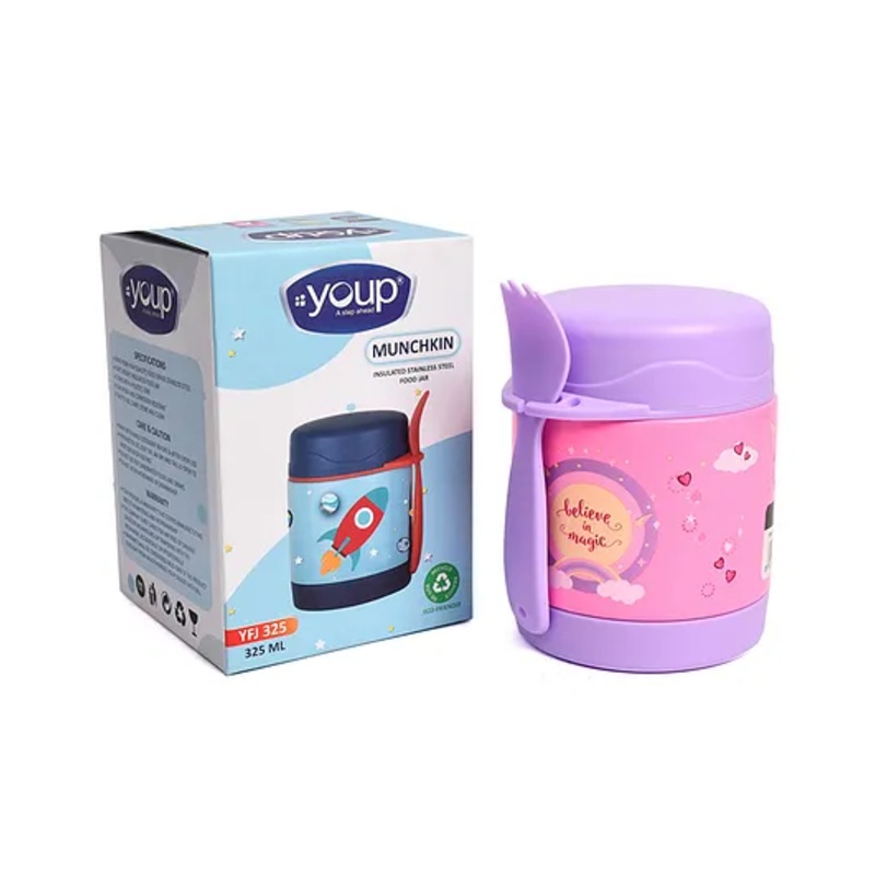 Youp Stainless Steel Insulated Blue Color Food Jar With Fork Purple – 325 ml