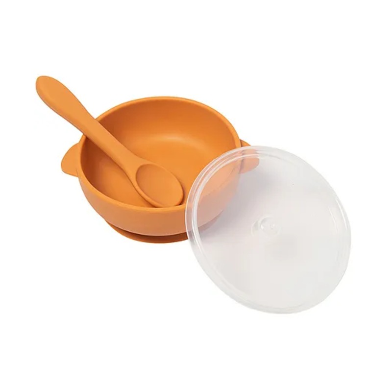 Baby Moo Brown Silicon Bowl With Lid And Spoon Dinner Set – Brown