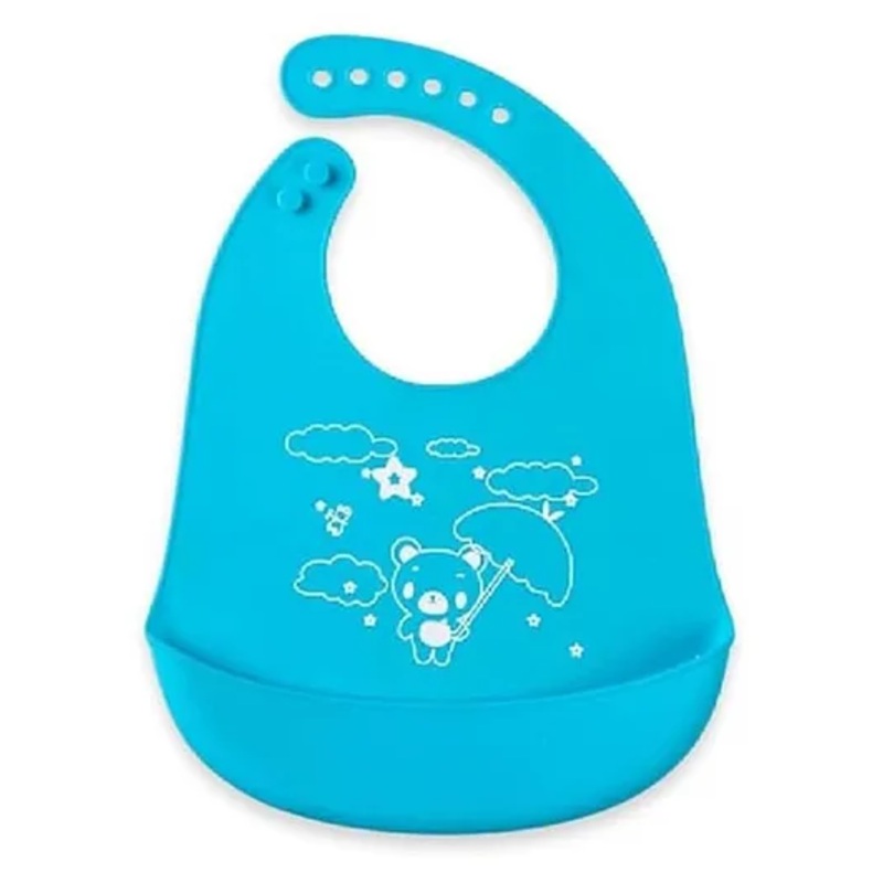 BabyGo Baby Siliconebibs | Baby Bib for Feeding & Weaning Babies & Toddlers | Waterproof, Washable & Reusable|Non Messy Easy Cleaning, Adjustable Neckline with Buttons – Blue