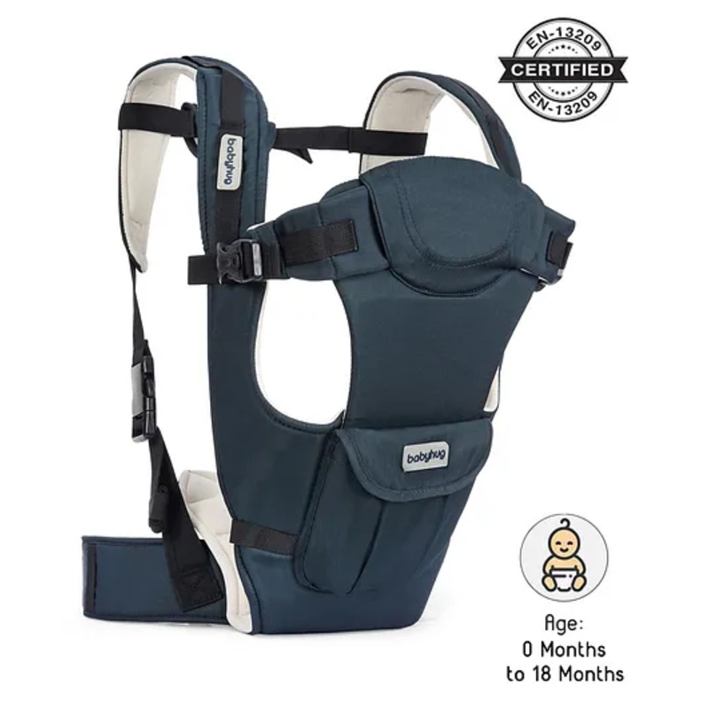 Babyhug Joy Bundle 4-in-1 Premium Baby Carrier : Lightweight, Breathable, Ergonomic design, 4 carrying positions, Head and neck support, Storage pocket, and Adjustable straps for babies up to 12 kg-Blue