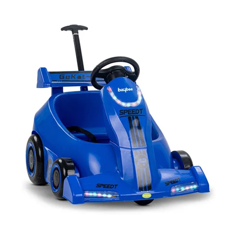 BAYBEE Rechargeable Electric Go Kart Battery Operated Ride on Car with Remote Controller Parent Push Handle with Music & LED Lights  – Blue