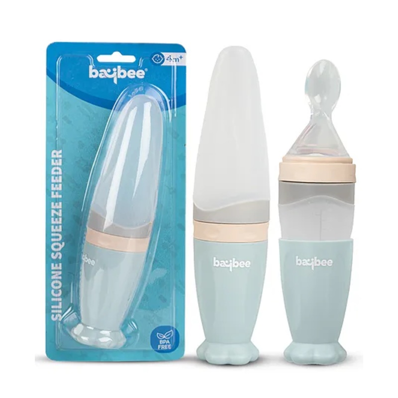 Baybee Silicone Squeeze Food Feeding Bottle with Spoon BPA Free Baby Feeder Fruit Rice Cereals Puree Feeding Bottle for Infant Green – 90 ml