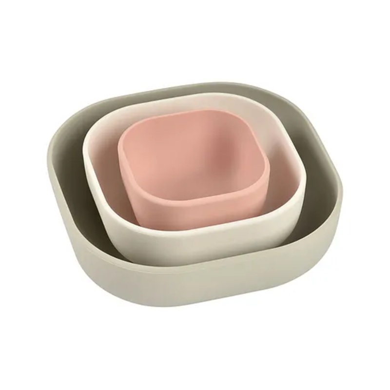 Beaba Set Of 3 Silicone Stackable Bowls – Dusty Rose