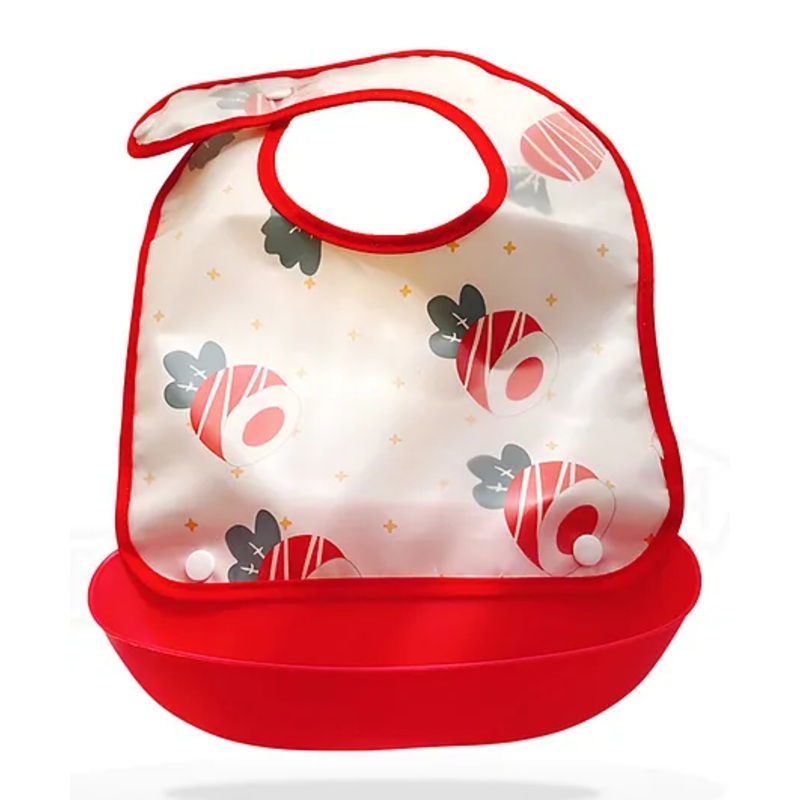 Bembika Baby Feeding Essential Baby Fabric Feeding Bib Waterproof – Red