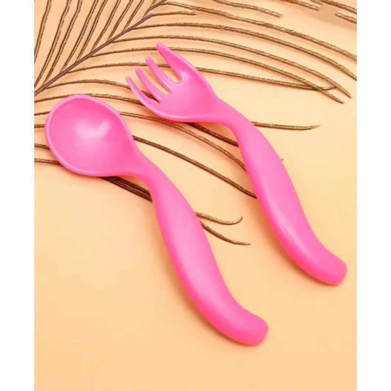 Curved Spoon And Fork – Pink