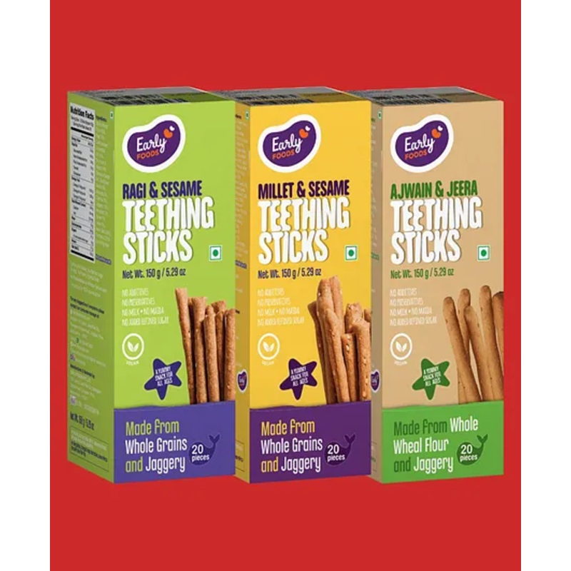 Early Foods Assorted Millet Teething Sticks Pack of 3 150gm each