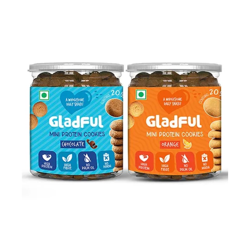 Gladful Protein Mini Cookies For Kids & Families Orange & Chocolate Pack of 2- 150 gm Each