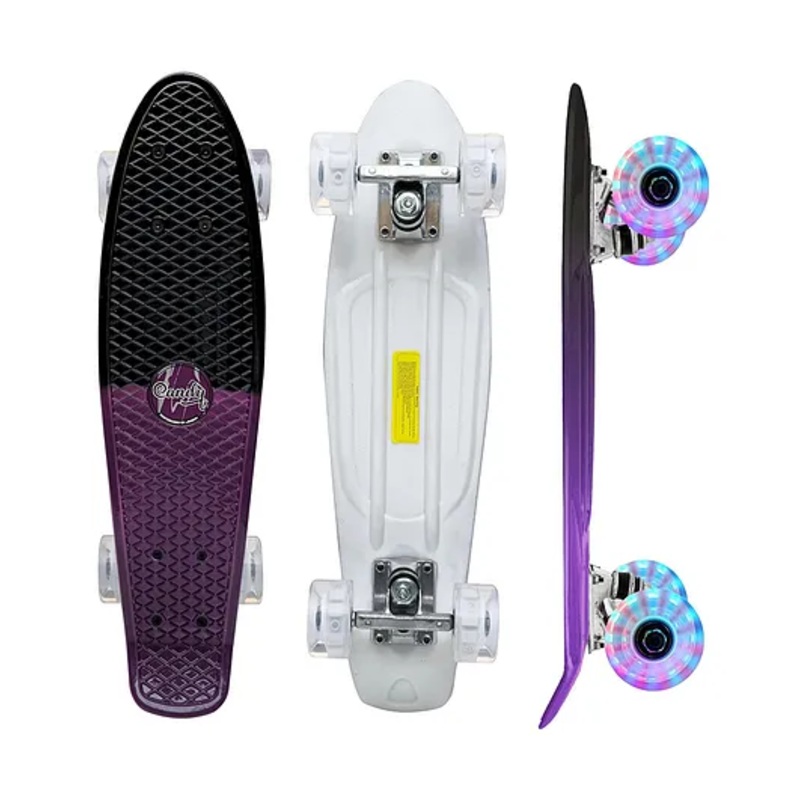 Jaspo Candy Kids Skateboard, LED Wheels 58 mm, Aluminium Trucks, Fibre Deck, 22 Inches Length, 6 Inches Width, Knurl Design, Age Group Above 5 Years, Lightweight, Dual Colour (Black & Purple)
