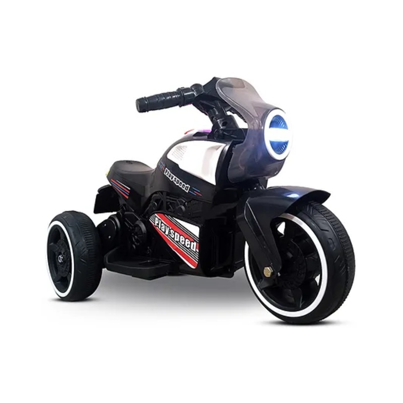 Kidsmate PowerPulse Kids Motorbike | 3-Wheel Rechargeable Battery-Operated Ride-On Bike for Kids | USB MP3 Player, Lights & Easy-to-Use Foot Accelerator | Parental Remote Control for Kids 2-4Yr -Black