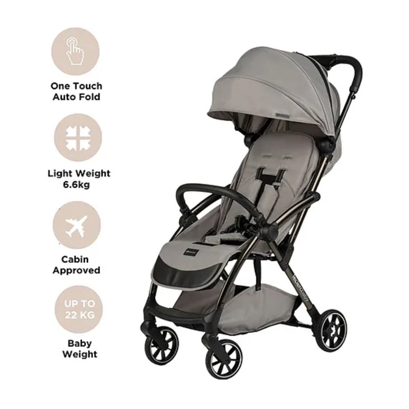 Leclerc Baby Influencer Air – Cabin Friendly Stroller- Flat Reclining Seat- One Touch Fold- (Upto 22Kg)- Grey