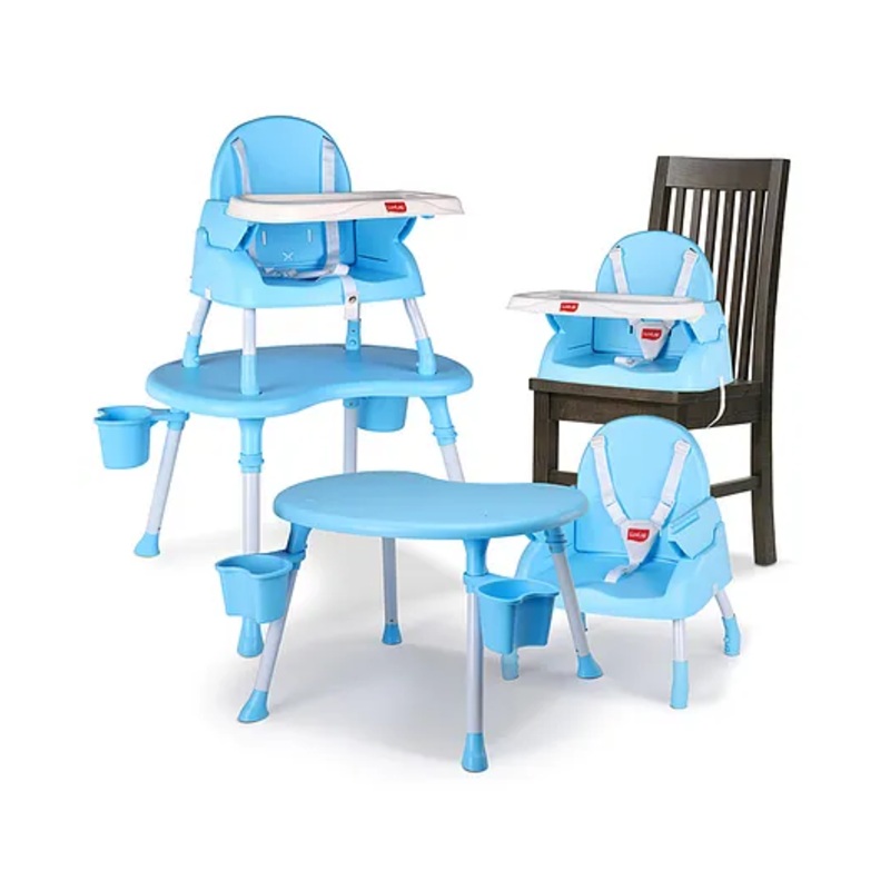 LuvLap 4-in-1 Convertible Baby High Chair with Safety Belts, High Chair, Low Chair, Booster Chair & Table, Removable Tray, Blue, 6 Months+