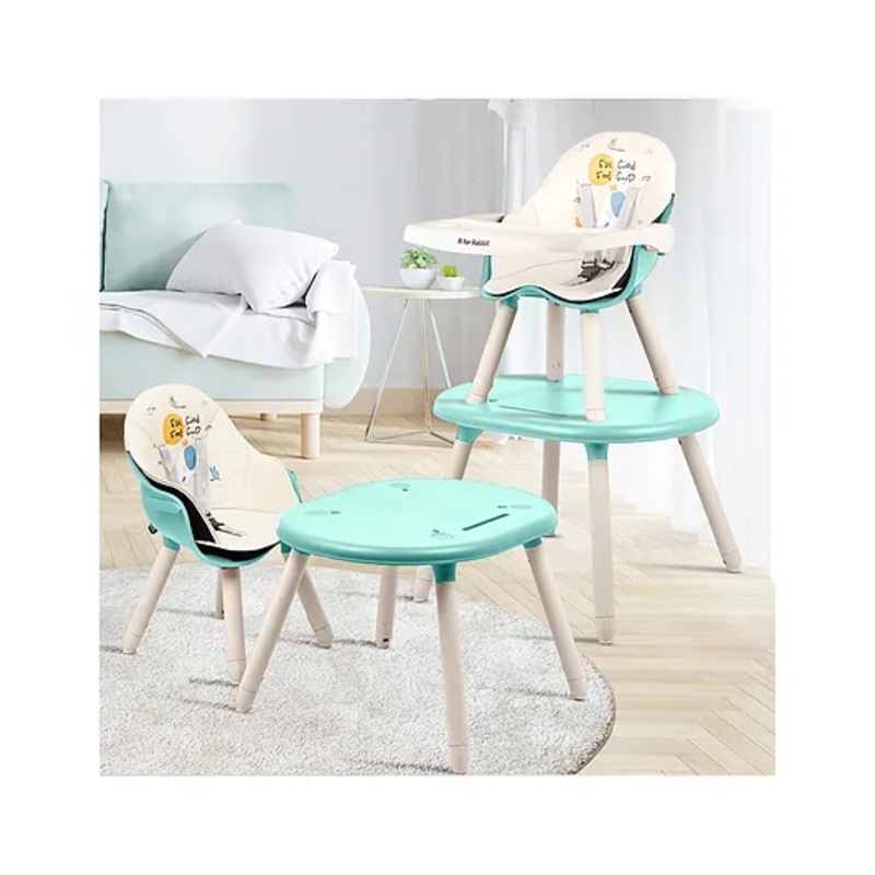 R for Rabbit 3-in-1 Convertible Kids Feeding Cum High Chair Compact Fold|Dual Meal Trays|Travel Friendly|BPA Free Anti-Slip Seat – Sea Green & Cream
