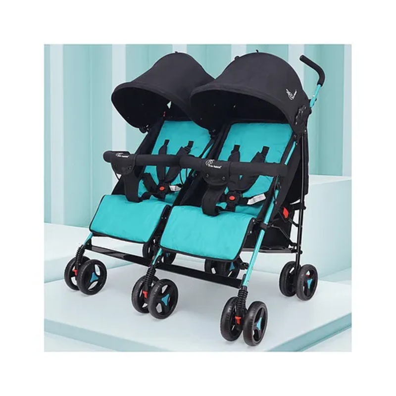 R for Rabbit Ginny and Johnny  Twin Baby Stroller & Pram Easy Foldable with Adjustable Seating Positions with Huge Storage Basket | Age 0-3 yrs & Weight Upto 20 Kg (Blue Black)