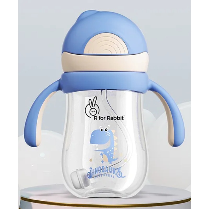 R for Rabbit Tritan Dino 320ml Baby Straw Sipper for Kids | Twin Handle Non Toxic BPA Free Soft Silicone Straw Sippy Bottle | Leak Proof Drinking Sippy Cup for 9+ Months Babies (Cream Blue)