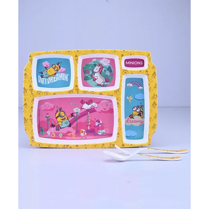 Servewell Minions Theme 5 Section Plate with Fork & Spoon – Multicolor