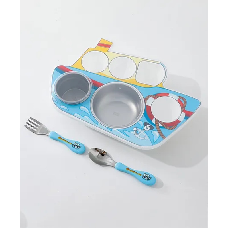 Ship Shaped  Section Plate with Fork & Spoon – Blue