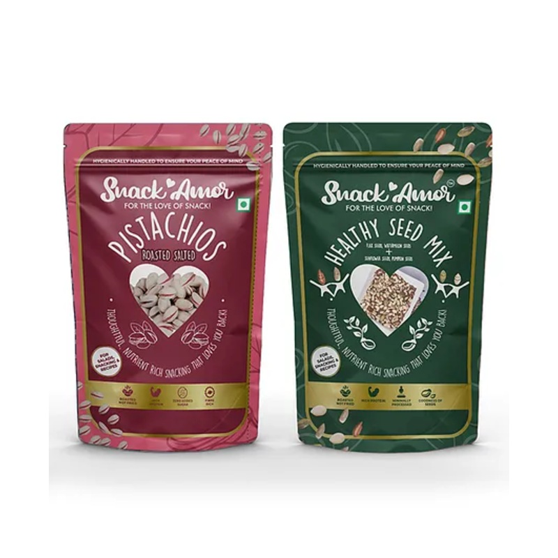 SnackAmor Combo Pack of Premium Roasted Salted Pistachio And Healthy Seed Mix – 245 gm