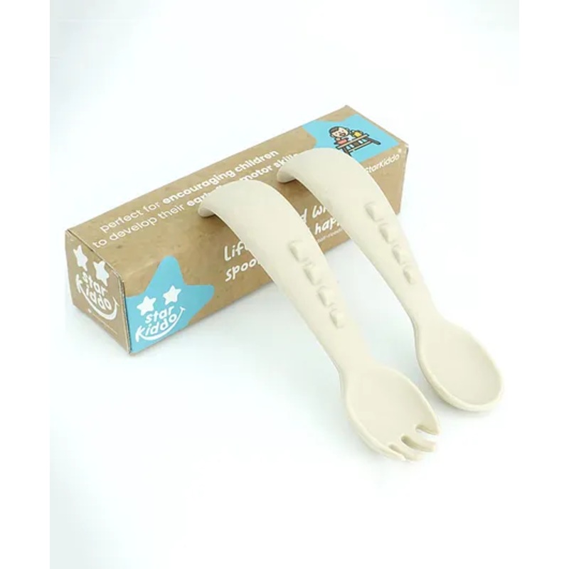Starkiddo  Baby Silicone Soft Spoon and Fork Set – Beige