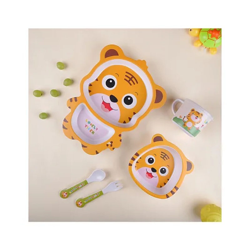The Bamboo Co Tiggly Tiger Bamboo Kids Dinner Set of 5- Yellow