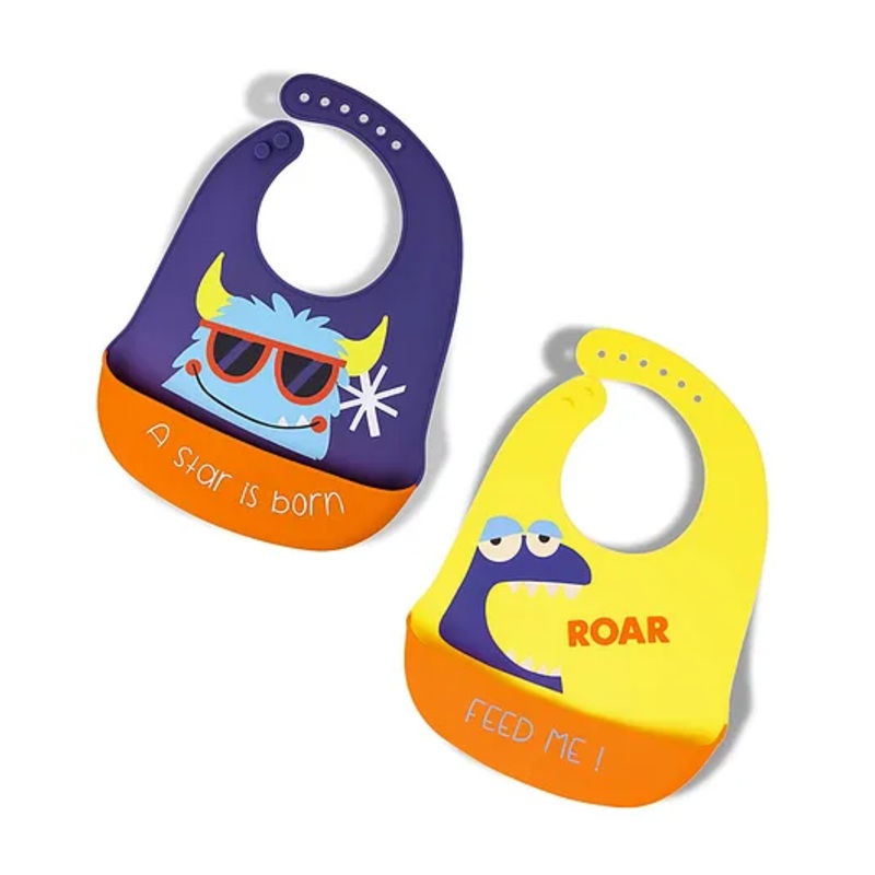 THE LITTLE LOOKERS Waterproof Silicone Feeding Bib With Adjustable Strap Pack Of 2 – Multicolour