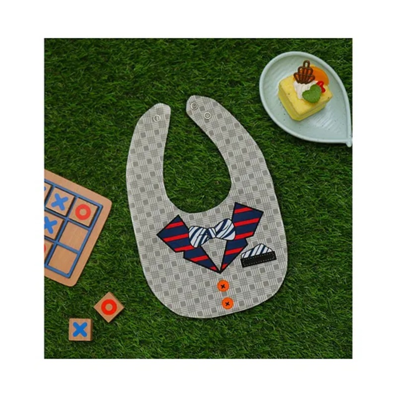 Yellow Bee Cotton Collar Shirt and Button Print Reversible Bib with Double Closure for Boys Grey