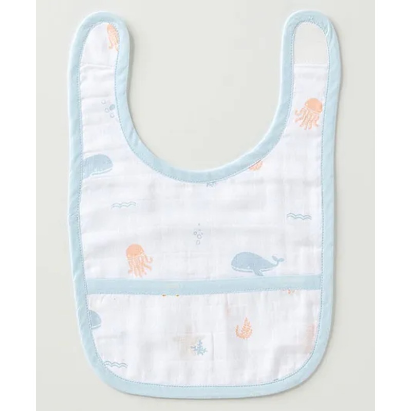 Aariro Organic Cotton Classic Muslin Bib Under the Sea – Light Blue