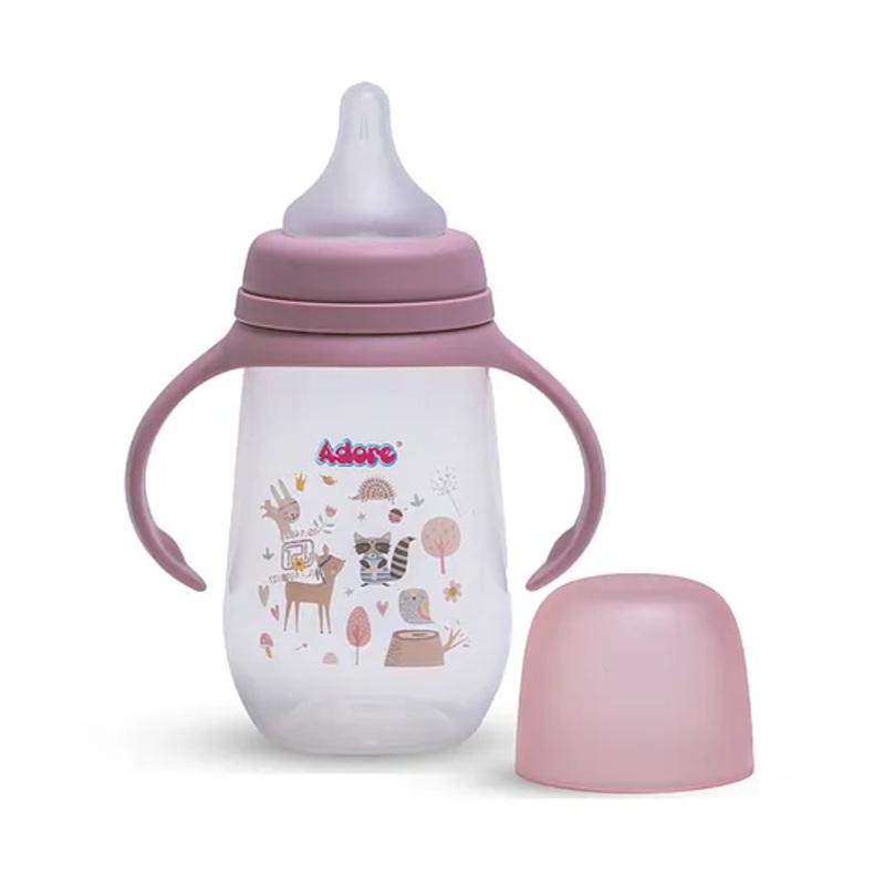 Adore Advanced Nok Nok Wide Neck Feeding Bottle With Handle & Premium Matte Finished Anti Colic Teat -250 ml