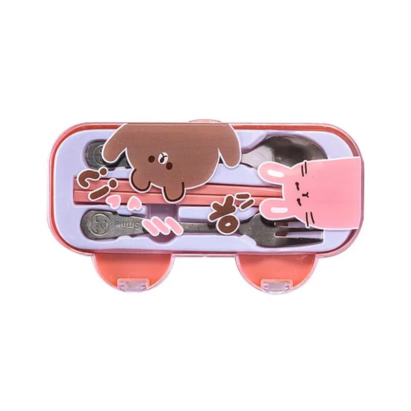 Adore Advanced Pokey Cutlery Kit with Storage Case – Cat Pink