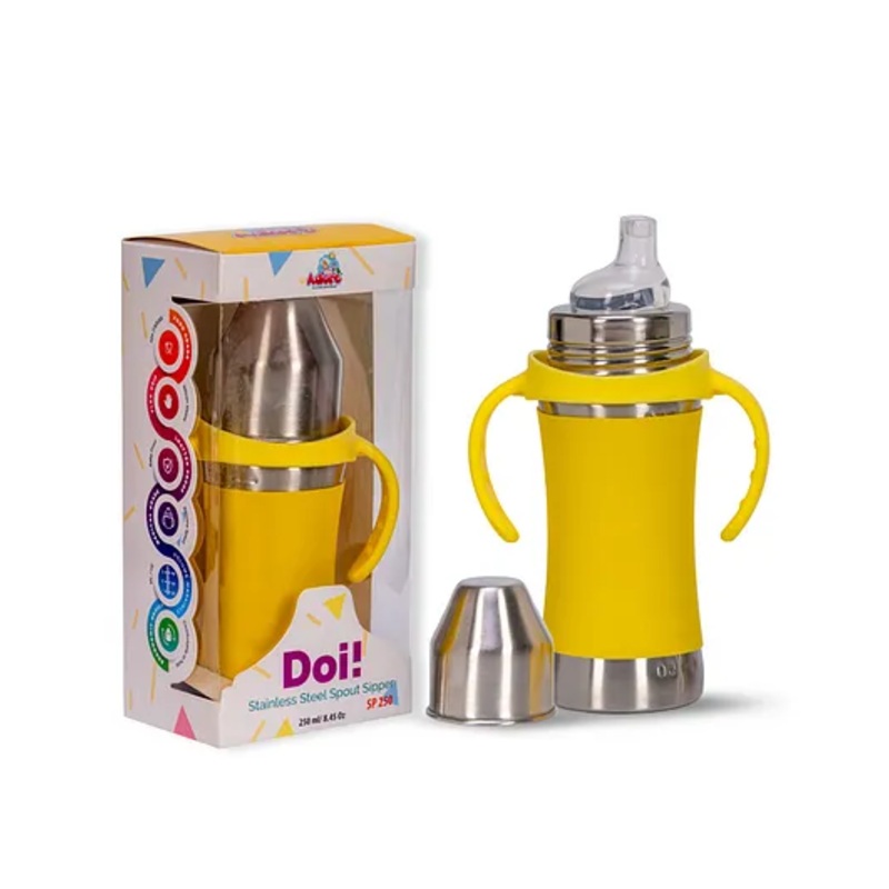 Adore Doi! The Wideneck Spout Stainless Steel Sipper with Sleeve-250ml Yellow