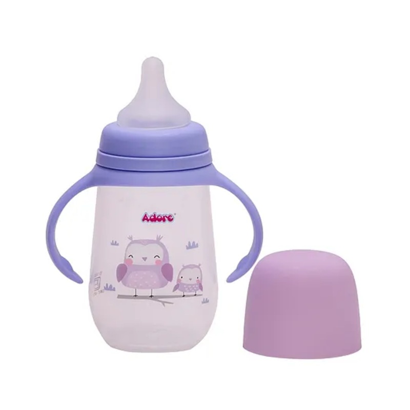 Adore Nok Nok Wide Neck Feeding Bottle With First ever Dual Anti-colic System and Twin Handle- 250ml Purple Owl