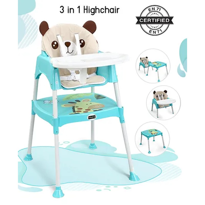 Babyhug 3 in 1 Play & Grow High Chair With 5 Point Safety Harness And Anti-Slip Base  – Blue