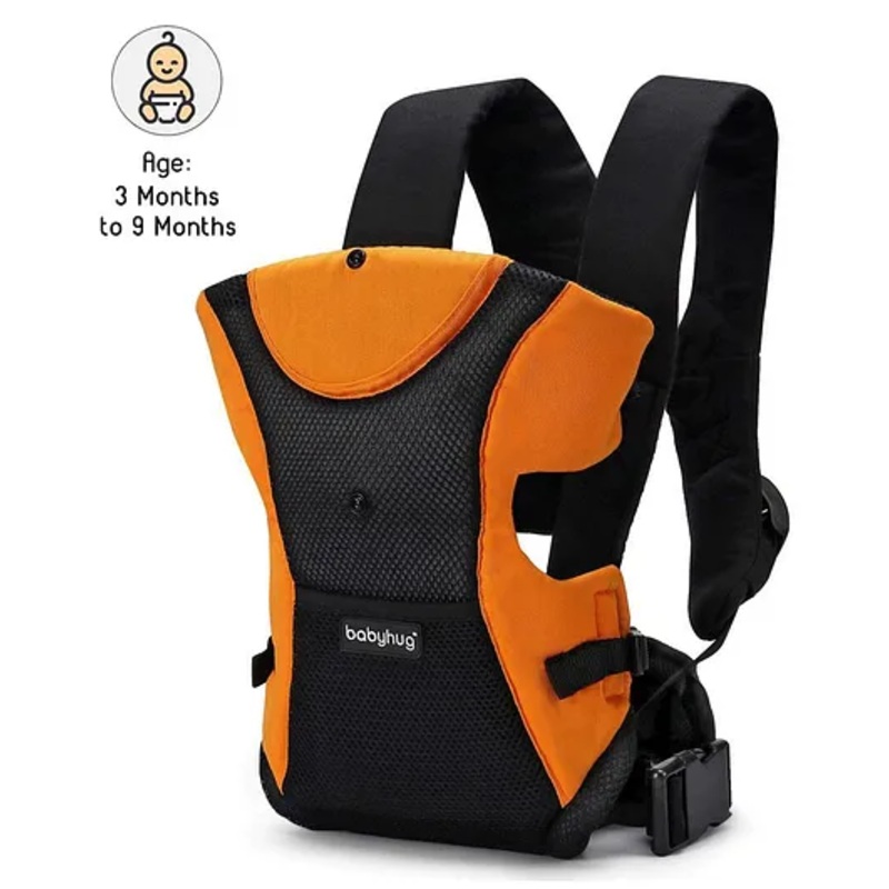 Babyhug Kangaroo Pouch 3 Way Baby Carrier Flexible Head Support – Orange & Black