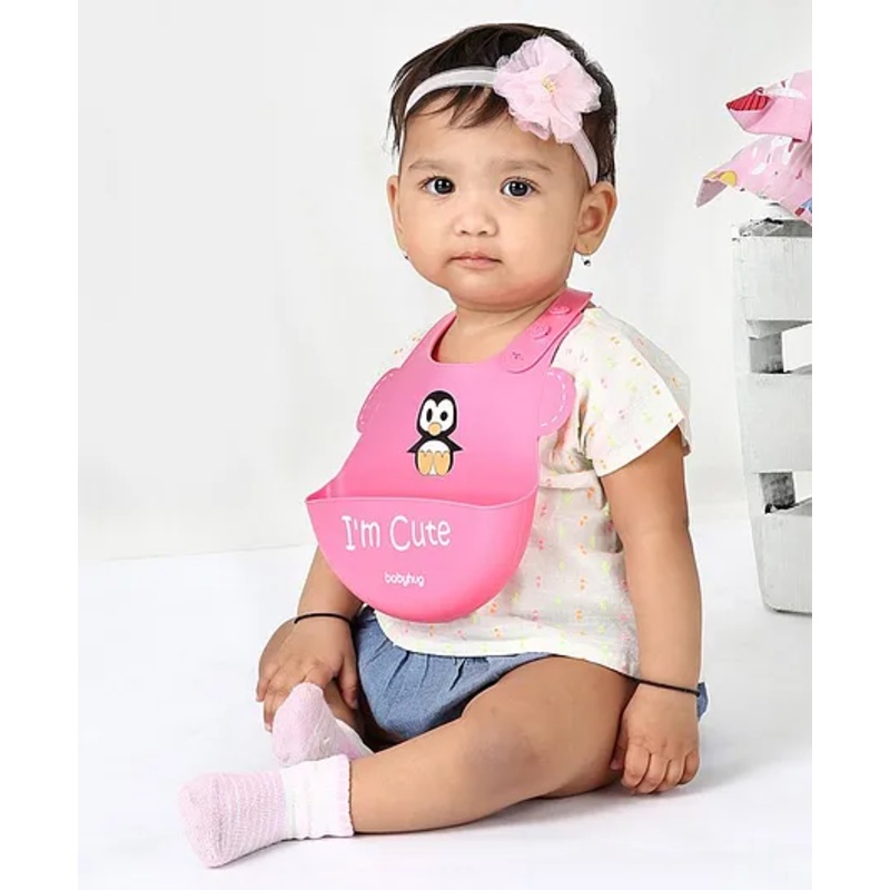 Babyhug  Silicone Bib Penguin Print – Pink