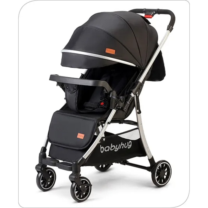 Babyhug Travel Compact Baby Stroller with Reversible Handle Adjustable Backrest & Canopy – Black