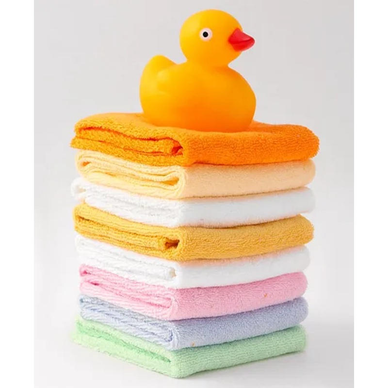 Ben Benny Terry Solid Color Wash cloth Pack of 8 L 25 x B 25 cm with a Duck Toy – Yellow & Mint