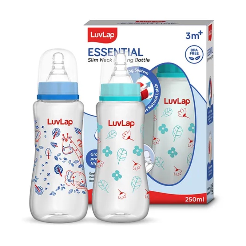 LuvLap Feeding Bottle with Silicone Nipple Blue Green Pack of 2 – 250 ml Each