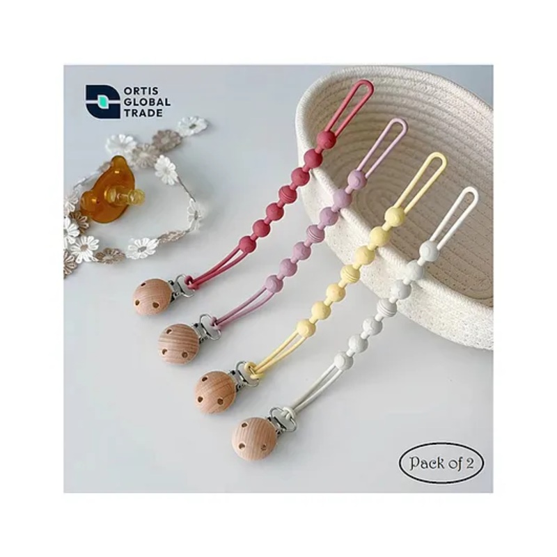 Ortis Silicone Pacifier Clip Pack of 2 (Color & Design May Vary)