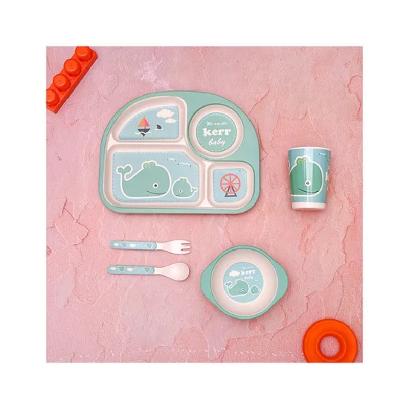 The Bamboo Co Wally The Green Whale Bamboo Kids Dinner Set of 5- Green