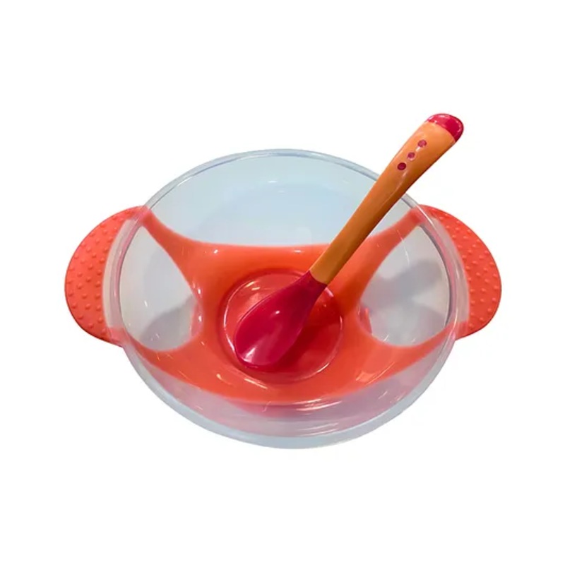 ZIKKU Baby Spill-Proof Silicone Suction Bowl Set with Snap-On Temperature-Sensitive Spoon and Lid – Red