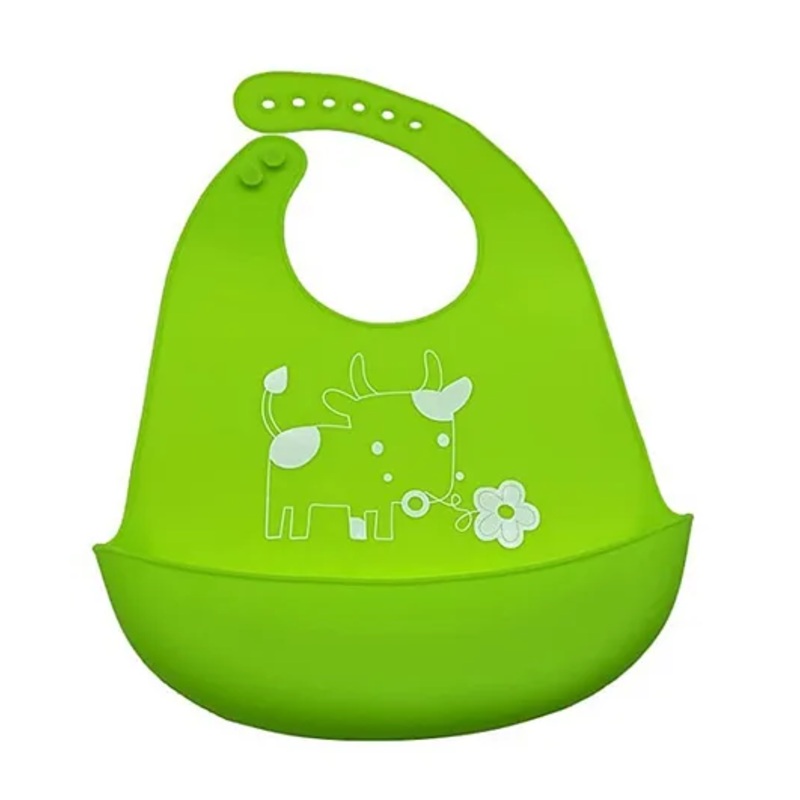 BabyGo Baby Siliconebibs | Baby Bib for Feeding & Weaning Babies & Toddlers | Waterproof, Washable & Reusable|Non Messy Easy Cleaning, Adjustable Neckline with Buttons- Green