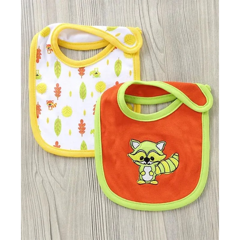 Babyhug Cotton Bib With Velcro Racoon Print Pack of 2 – Yellow